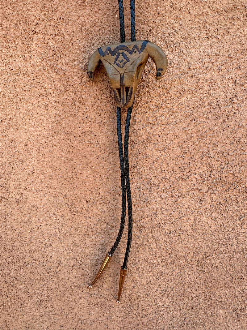 Ceramic Bison Skull Bolo Tie