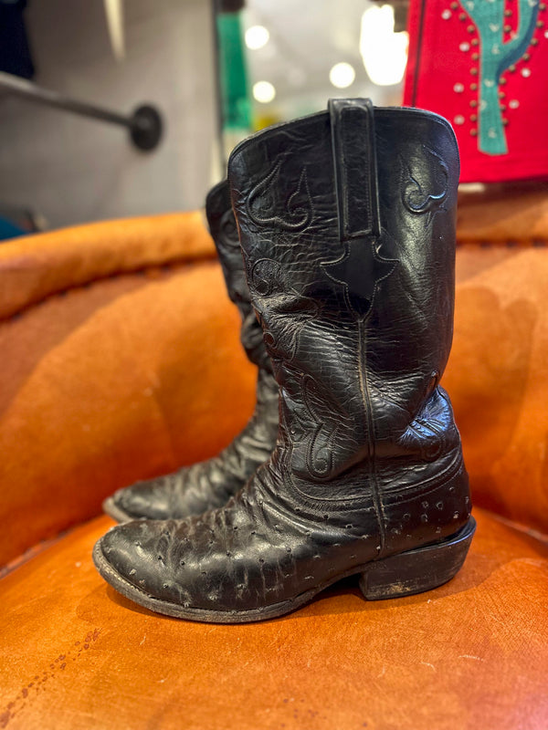 Black Lucchese Ostrich Boots, Men's 8.5EE - as is