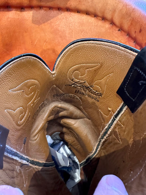 Black Lucchese Ostrich Boots, Men's 8.5EE - as is