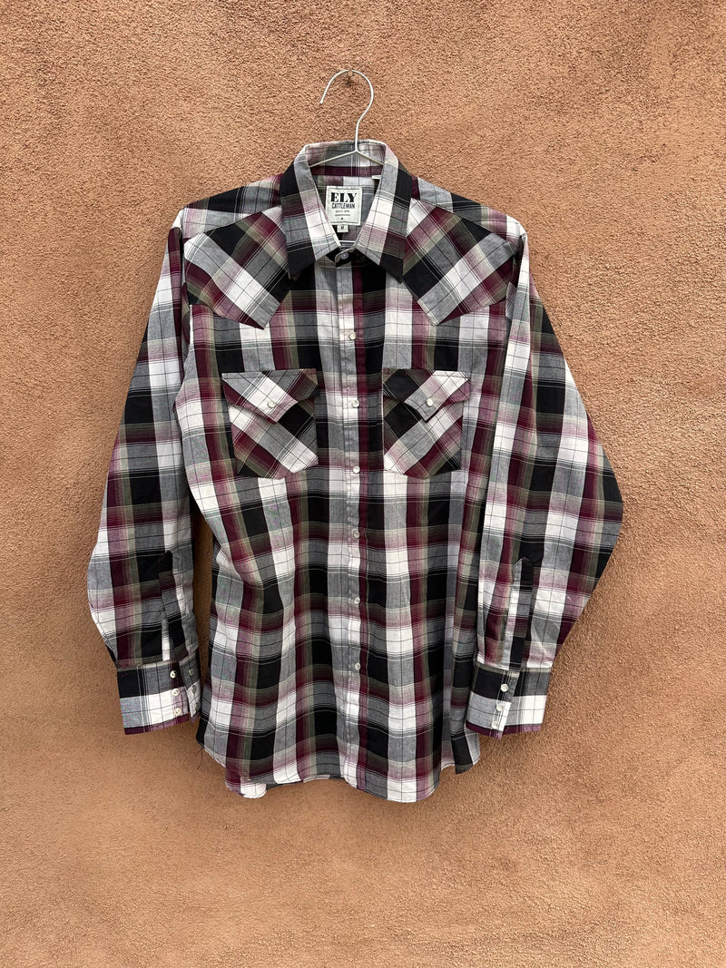 Ely Cattleman Maroon/Black Plaid Western Shirt