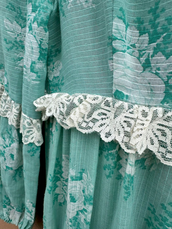 1940's/1950's Floral Empire Waist Dress with Lace Trim