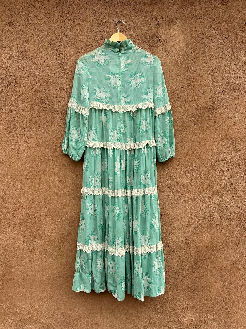 1940's/1950's Floral Empire Waist Dress with Lace Trim