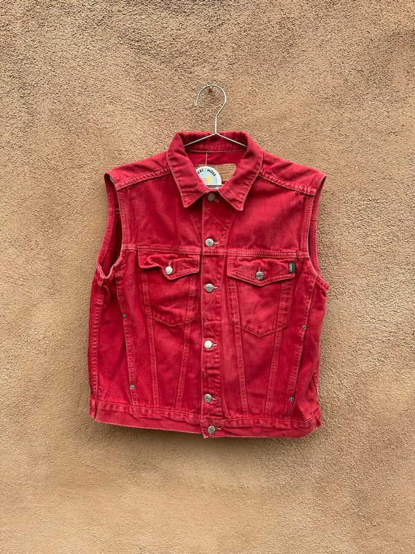 1980's Red Esprit Denim Vest, Made in USA