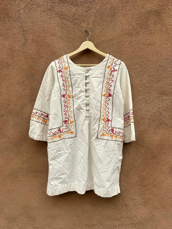 Bohemian Embroidered Cotton Tunic with Pockets