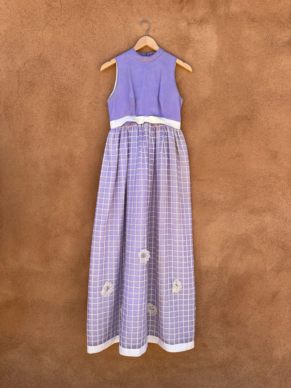 1950's Lavender Windowpane Embroidery Sleeveless Spring Dress