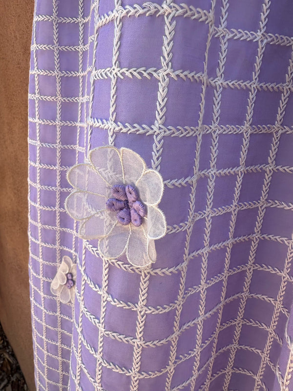 1950's Lavender Windowpane Embroidery Sleeveless Spring Dress
