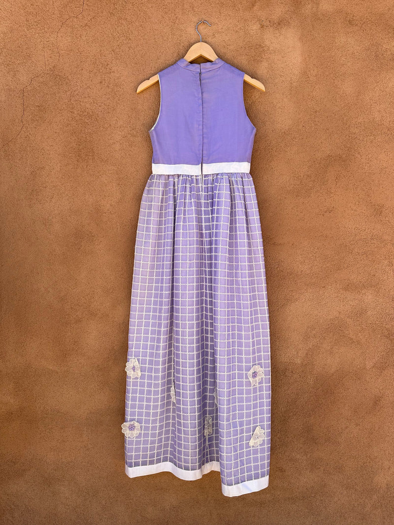 1950's Lavender Windowpane Embroidery Sleeveless Spring Dress