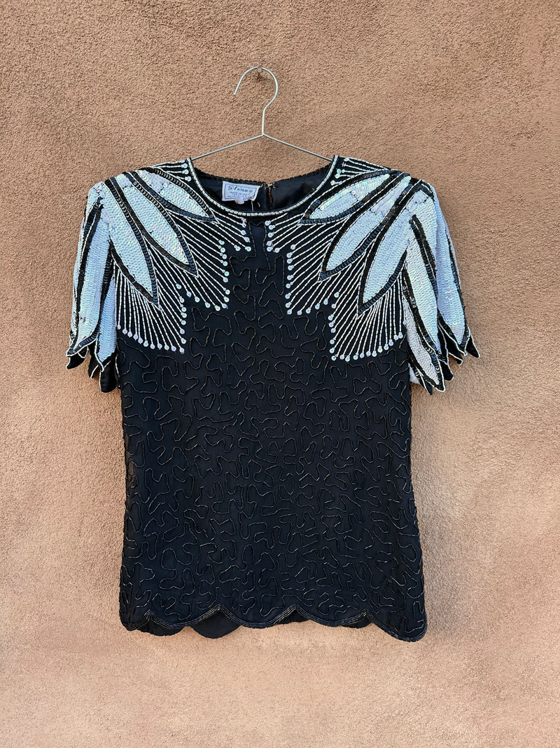 Stenay Black & White Beaded/Sequin Top