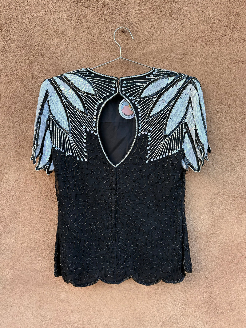 Stenay Black & White Beaded/Sequin Top