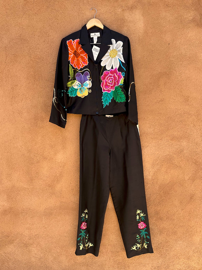 Russell Kemp Silk Outfit with Beaded and Embroidered Flowers, 2-Piece