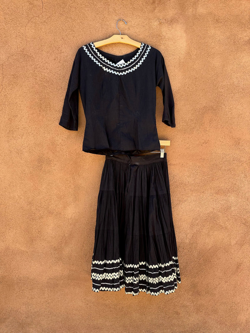 Black Fiesta Dress Set with Scoop Neck and Silver Rik Rak