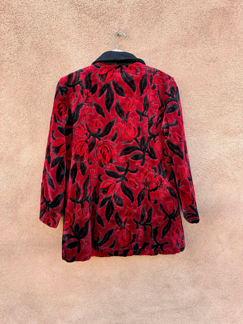 1960's Red & Black Carpet Coat with Floral Design