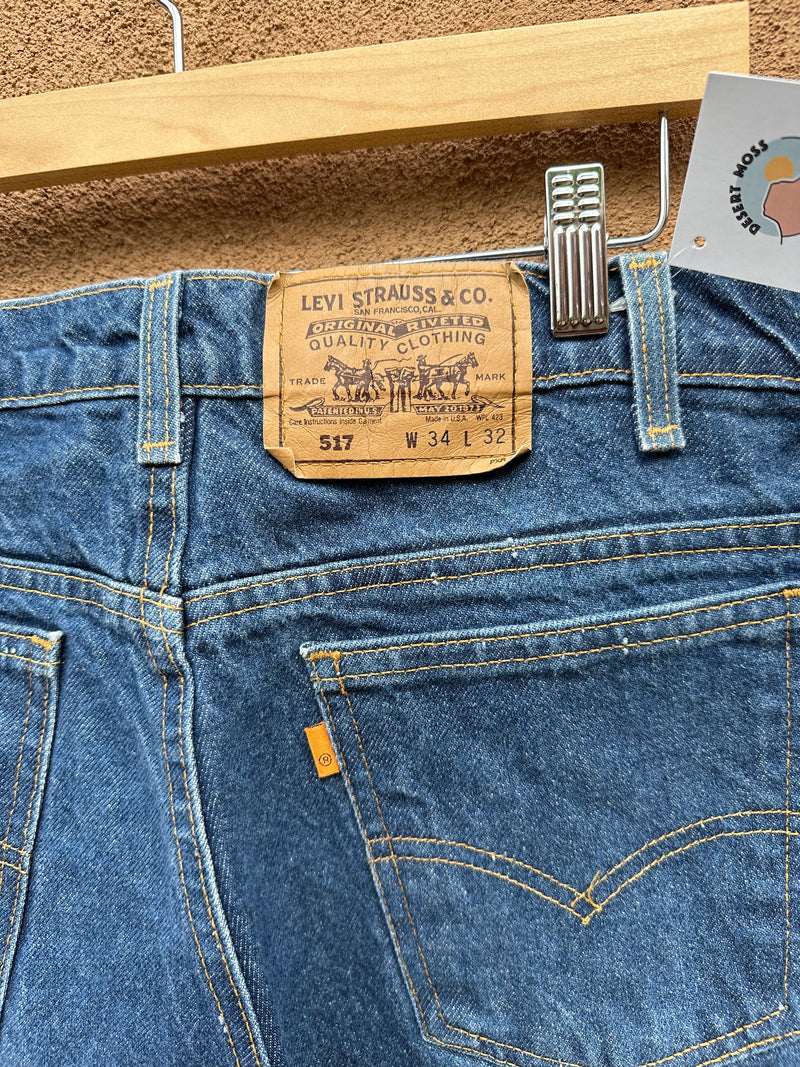 1970's Levi's Orange Tag 517 Jeans w/ Perfect Pleat, 34 x 32