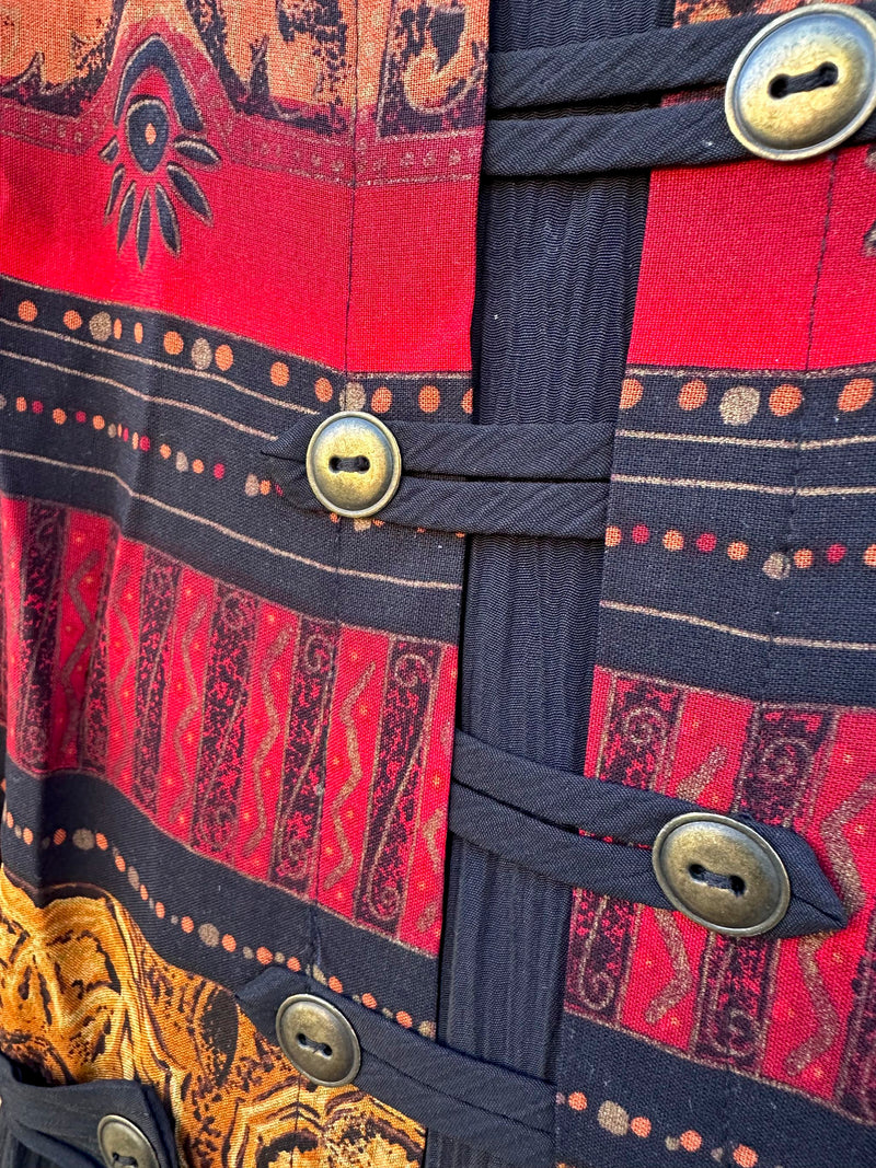 80's S.L. Fashions Belted Boho Dress, Made in USA