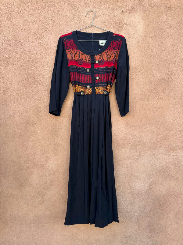 80's S.L. Fashions Belted Boho Dress, Made in USA