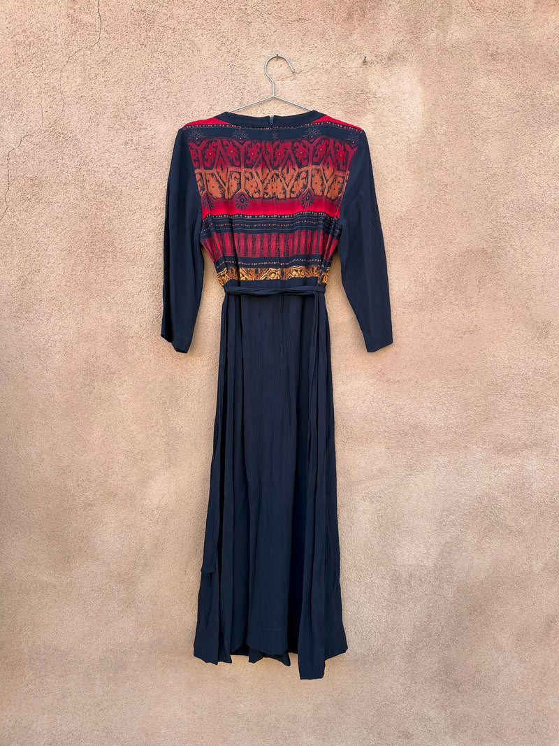 80's S.L. Fashions Belted Boho Dress, Made in USA