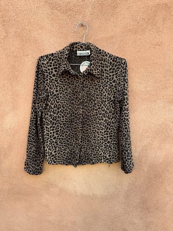 Jaguar Print 1980's Sheer Blouse, S/M?