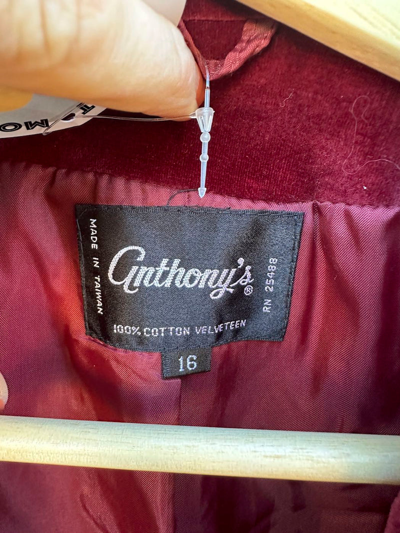 1970's Maroon Velveteen Blazer by Anthony's