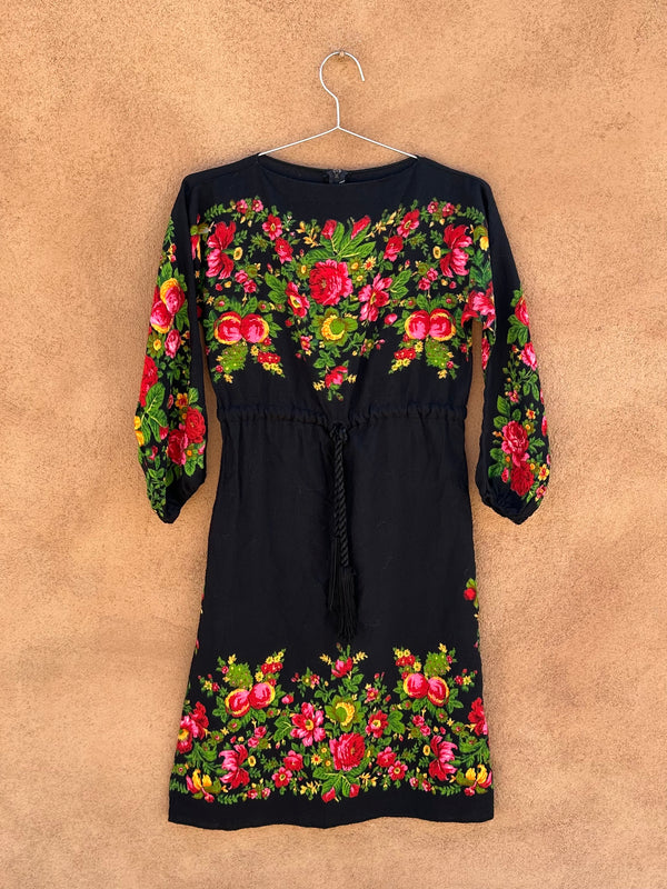 Black Floral Dress - Wool Blend