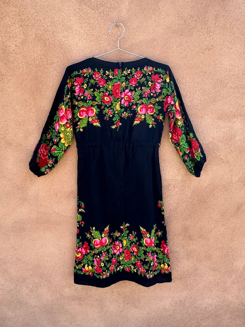 Black Floral Dress - Wool Blend