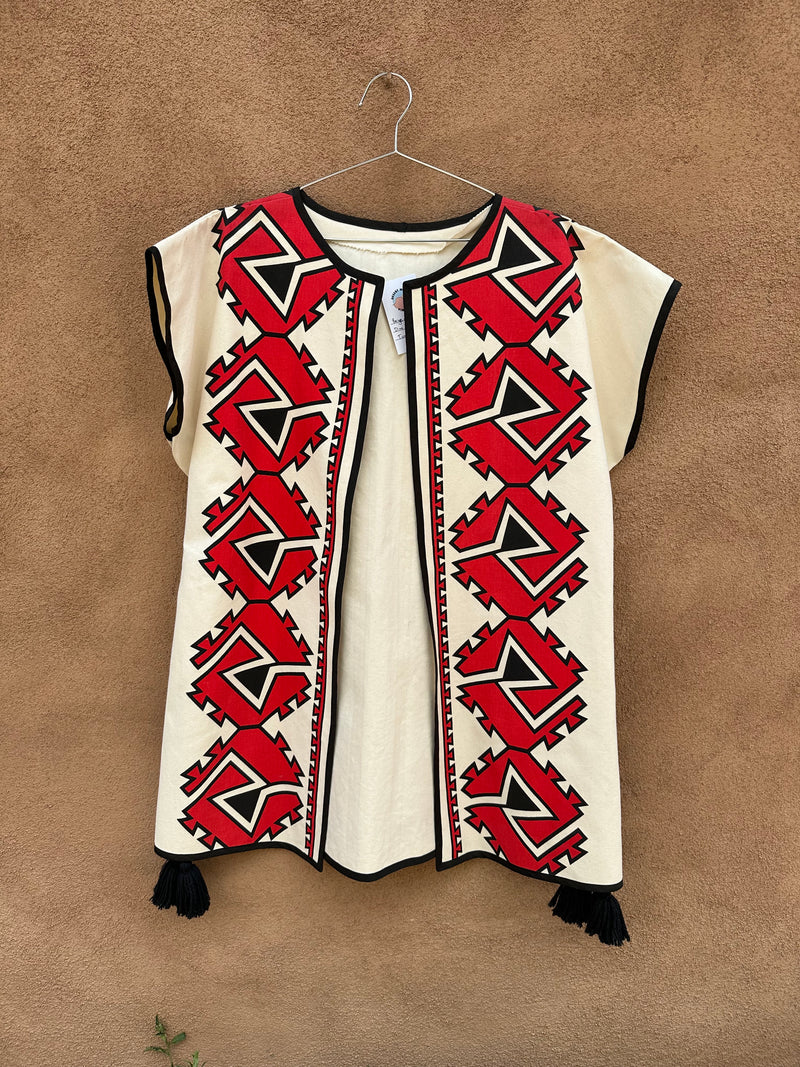 Beige with Red and Black Dine Print Open Tunic