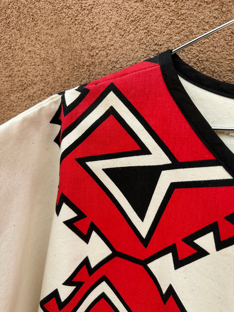 Beige with Red and Black Dine Print Open Tunic
