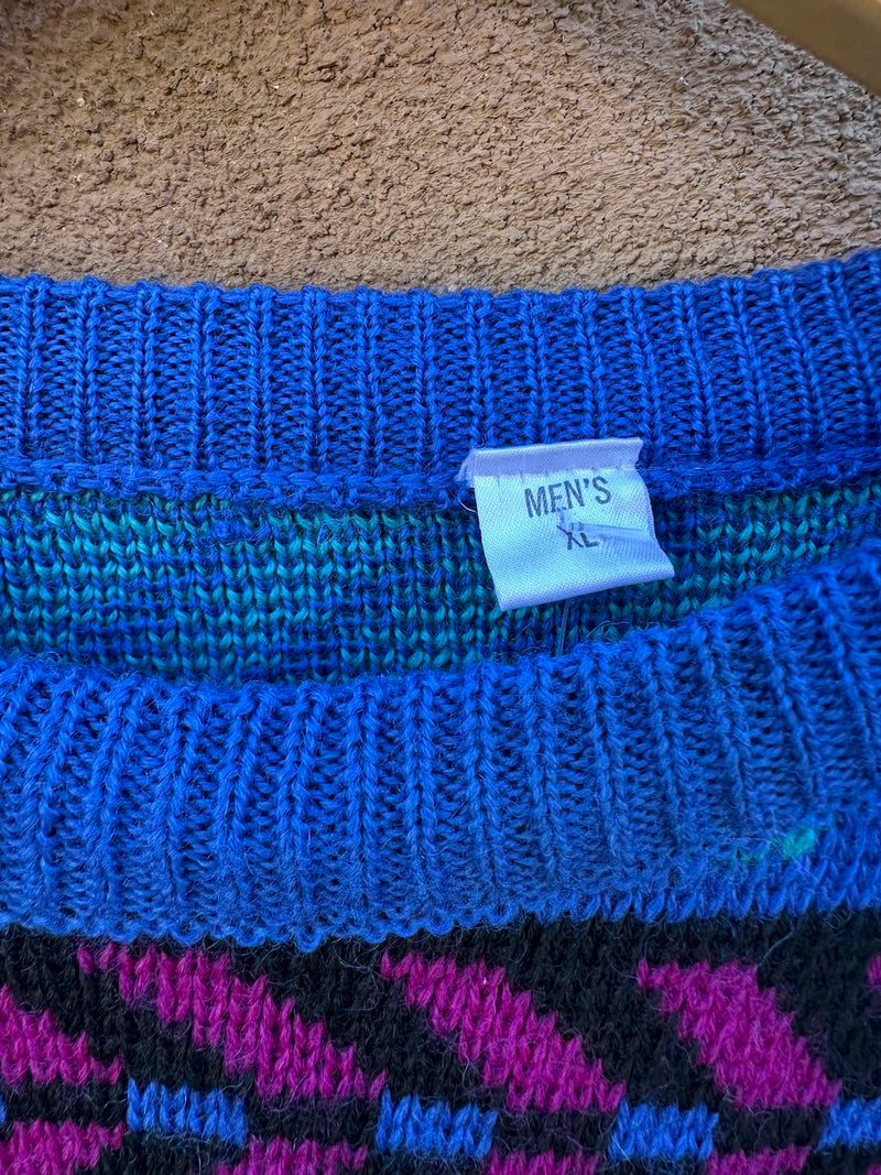 1980's Wool Ski Sweater, Men's XL