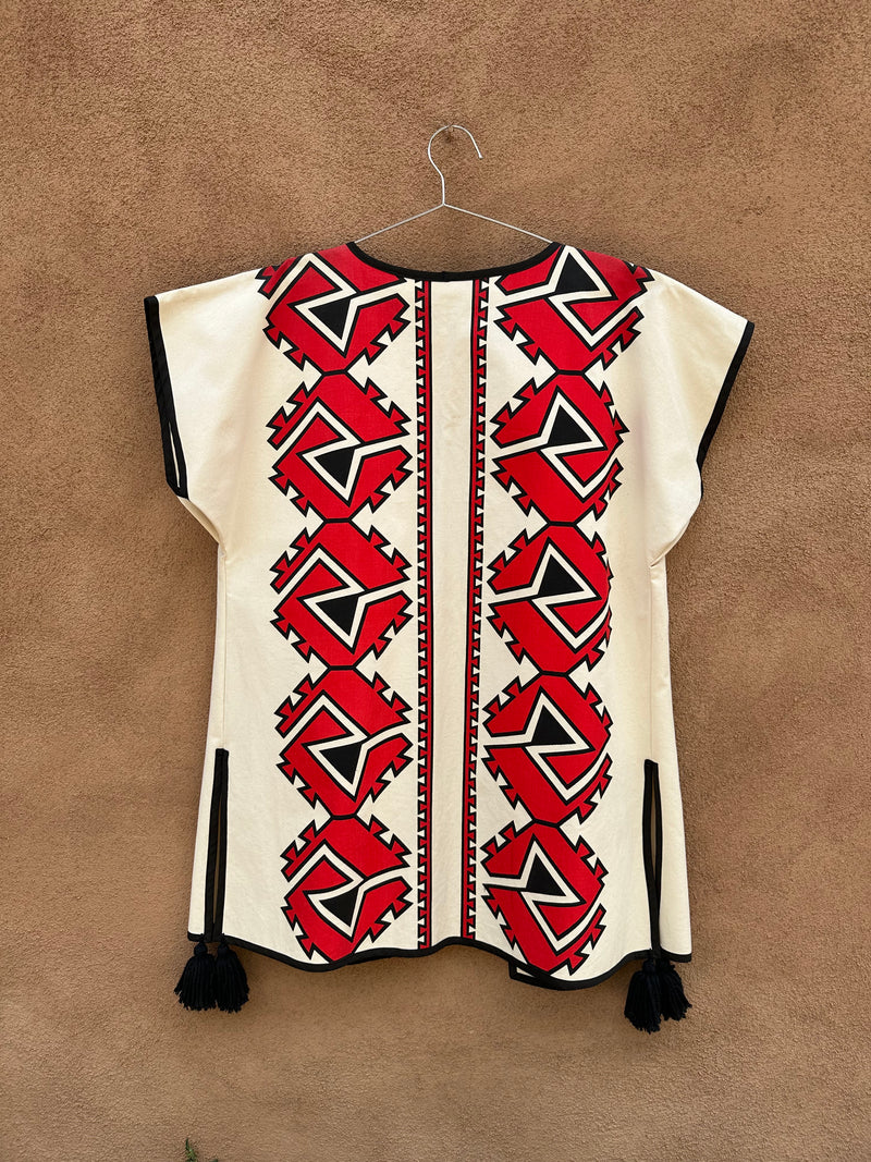 Beige with Red and Black Dine Print Open Tunic