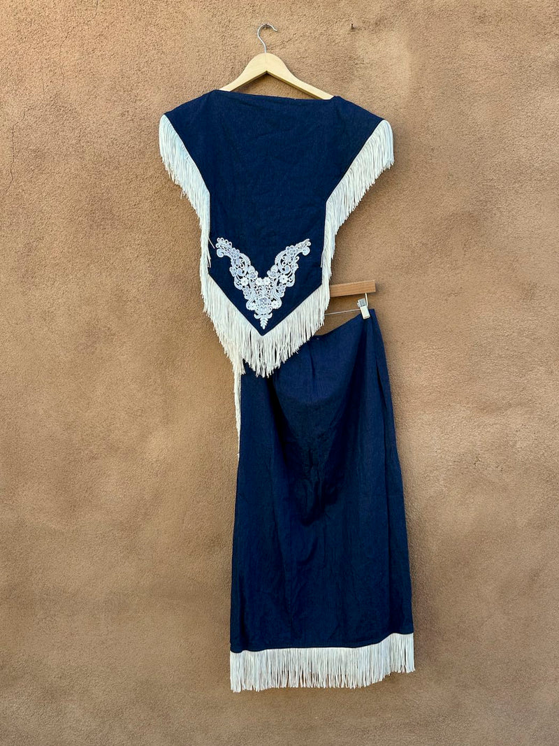 Denim Fringe Two Piece Set - Skirt and Top