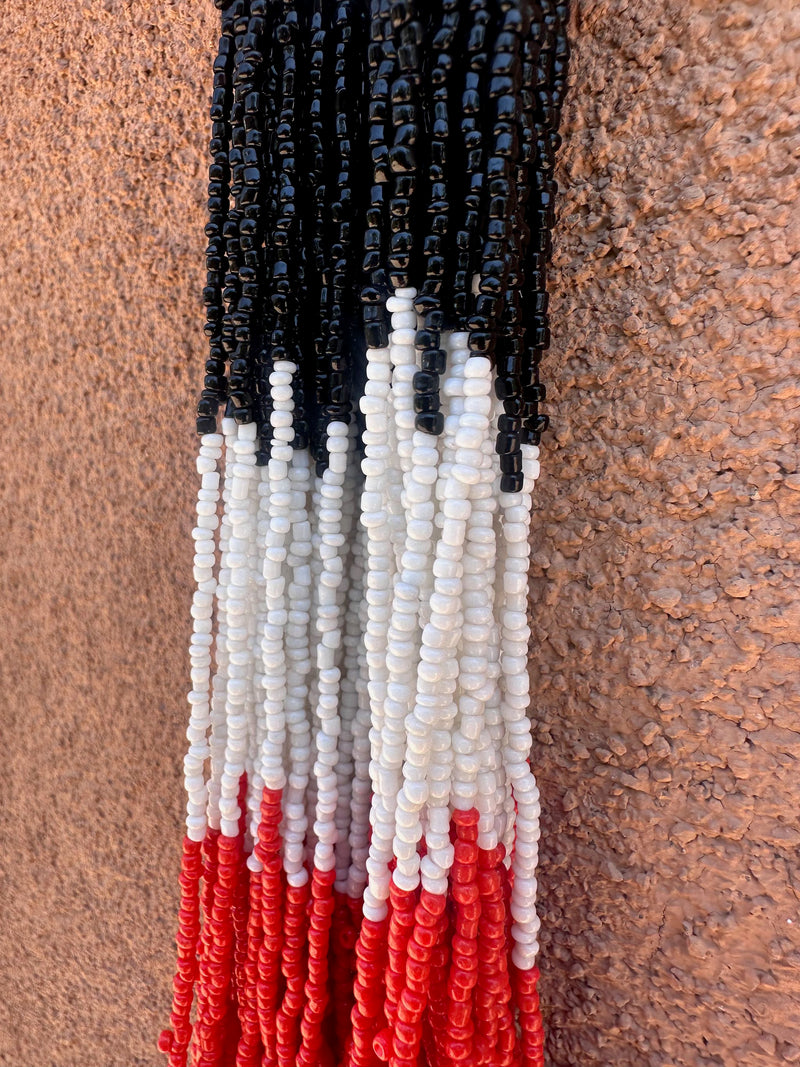 Layered Heishi (Navajo) Necklace - Red, White, Black with Silver