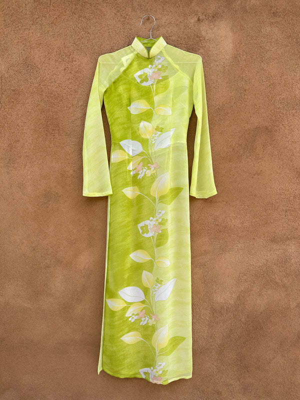 Sheer Green Cheongsam with Long Sleeves