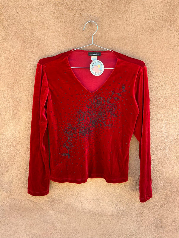 Red Velour 90's Rose Blouse