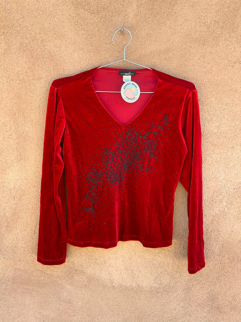 Red Velour 90's Rose Blouse