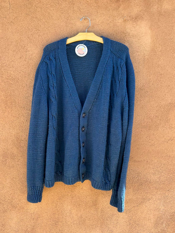 Blue Hand Knit Acrylic/Wool Blend Cardigan