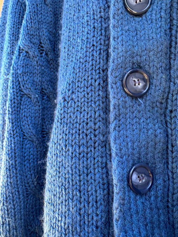 Blue Hand Knit Acrylic/Wool Blend Cardigan