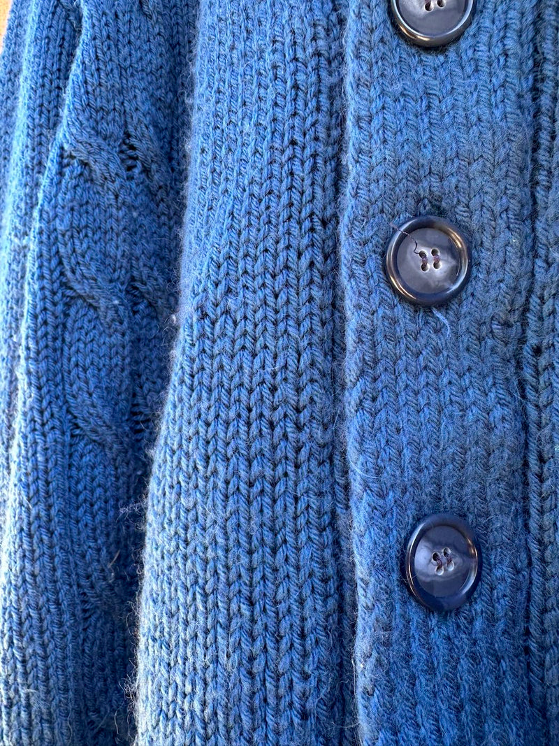 Blue Hand Knit Acrylic/Wool Blend Cardigan