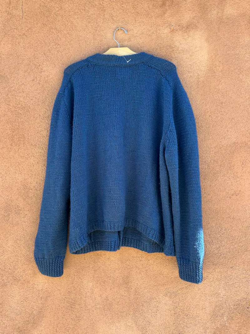 Blue Hand Knit Acrylic/Wool Blend Cardigan