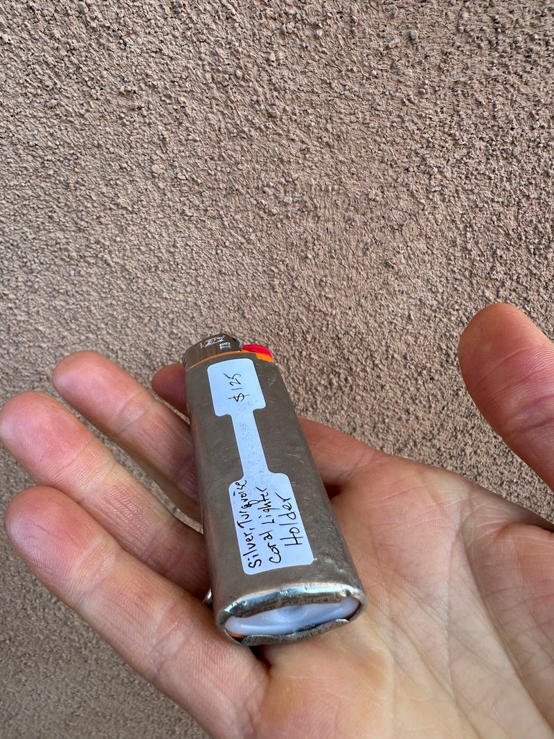 Silver, Turquoise and coral Lighter Holder