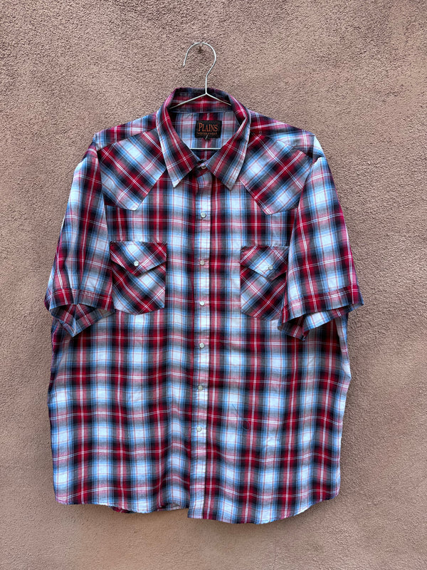 Short Sleeve Plains Plaid Shirt - Pearl Snaps