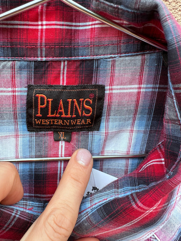 Short Sleeve Plains Plaid Shirt - Pearl Snaps