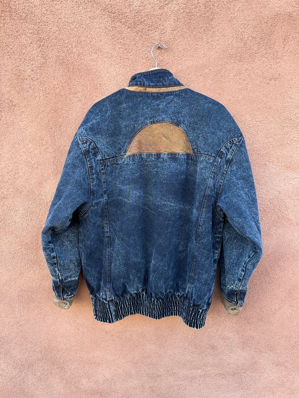 Sherpa Limited Edition Stone Wash Denim Bomber Jacket with Leather Detail