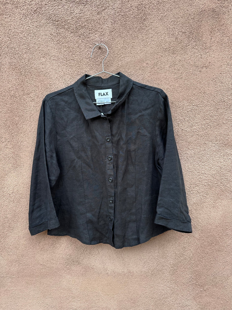 Black Linen Long Sleeve Blouse - Flax