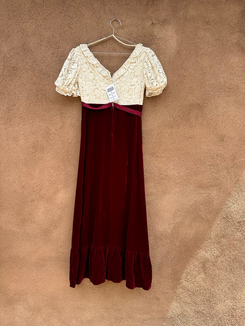 Empire Waist Lace and Velvet Maxi Dress