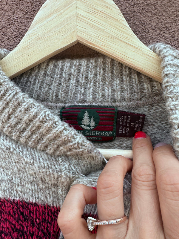 Red & Tan Wool Blend Henley Sweater - High Sierra - as is