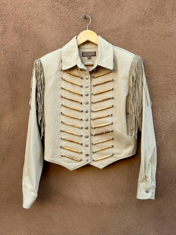 Cotton Canvas Double D Ranch Western Jacket with Concho and Horn Bone