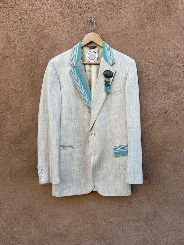 Linen Cricketeer Blazer with Ikat Detail & Beaded Concho Pin