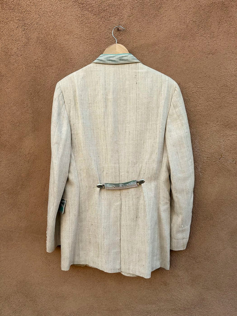 Linen Cricketeer Blazer with Ikat Detail & Beaded Concho Pin