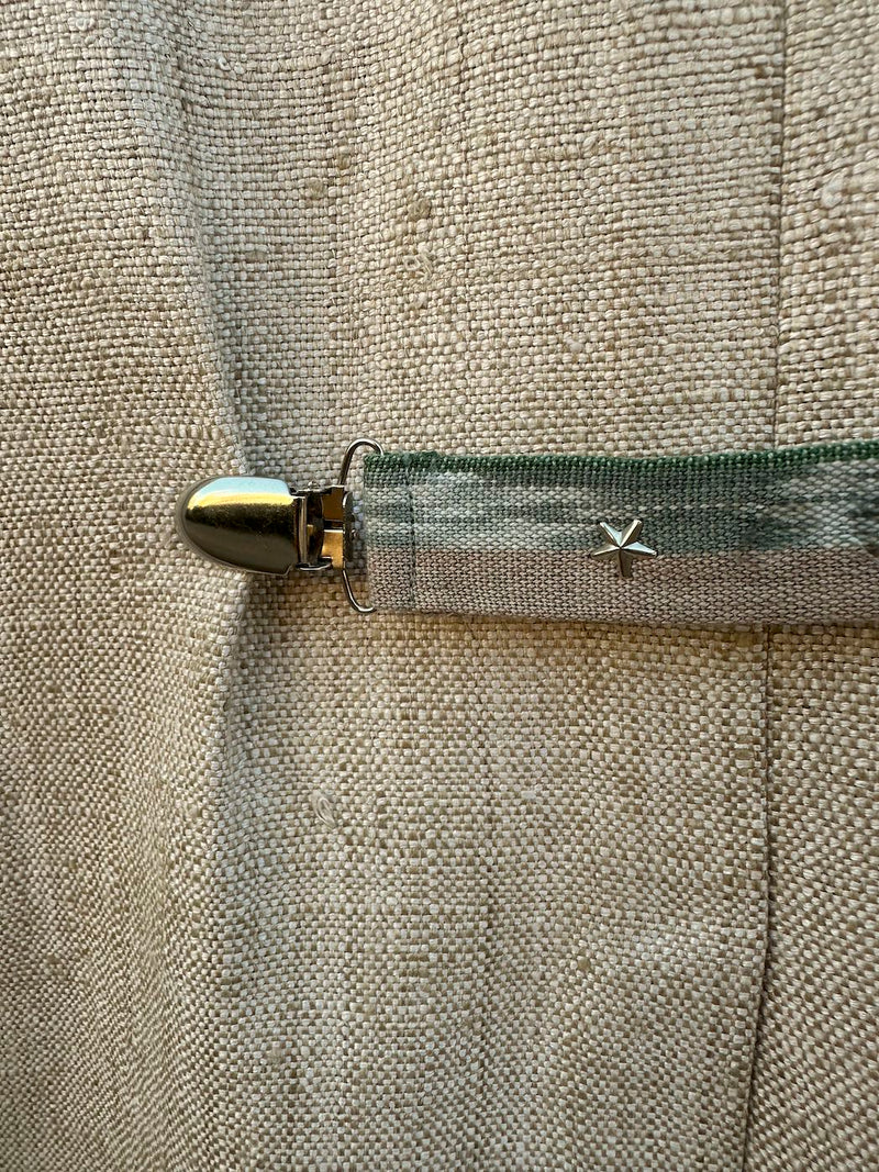 Linen Cricketeer Blazer with Ikat Detail & Beaded Concho Pin