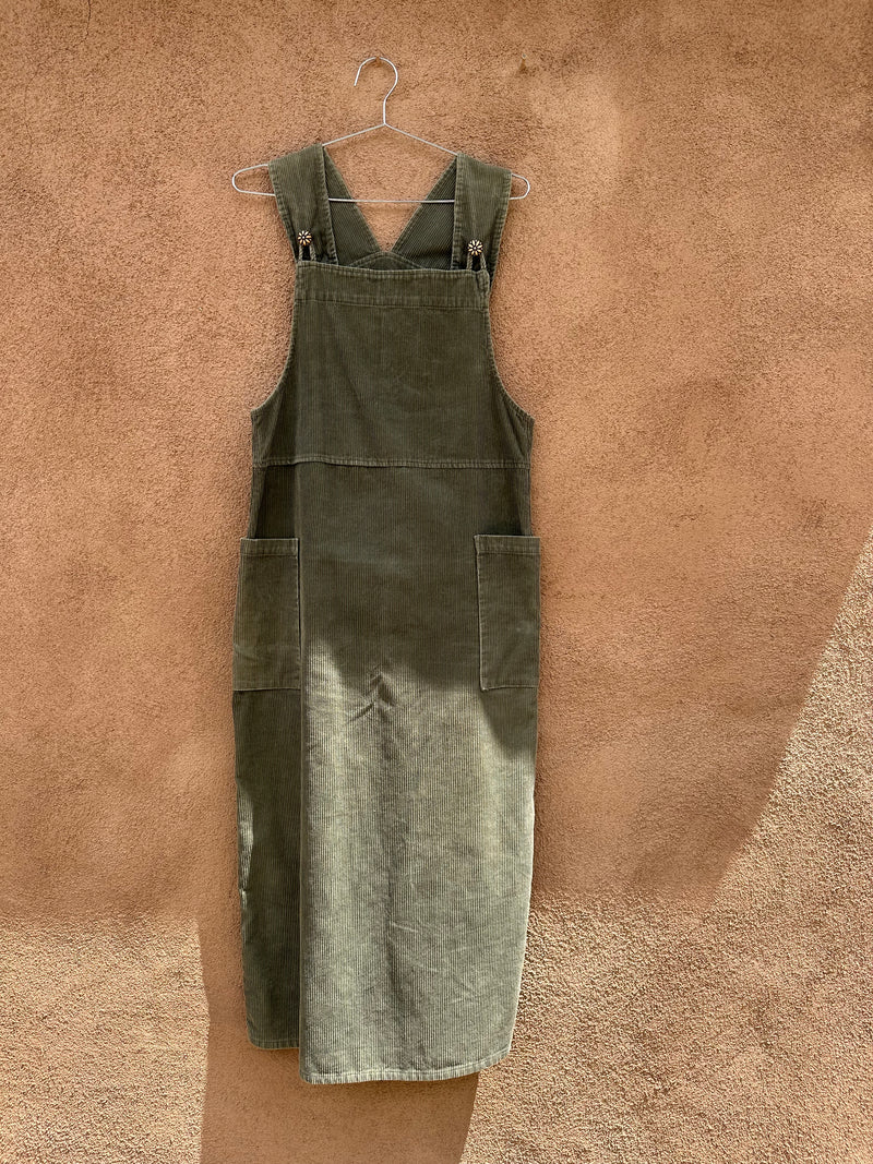 Vintage Olive Green Corduroy Overall Dress by Focus - XL DESERT MOSS VINTAGE Vintage Olive Green Corduroy Overall Dress by Focus - XL DESERT MOSS VINTAGE