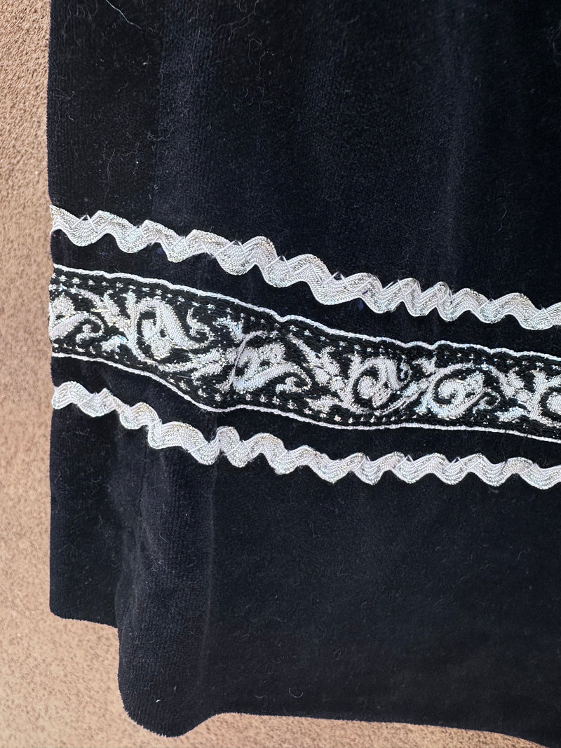 Black Velveteen Patio/Fiesta Skirt with White Rik Rak